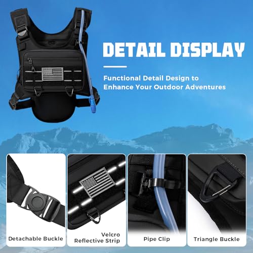 Running Hydration Vest with 2L Water Bladder， Lightweight Adjustable Hydration EDC Chest Pack for Men and Women, Water Backpack for Hiking, Cycling - color: Black