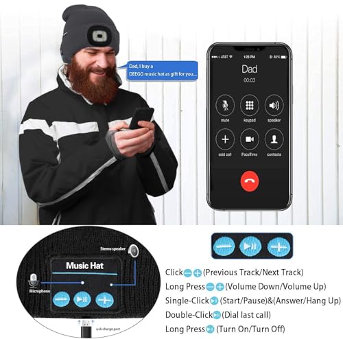 ATNKE LED Lighted Bluetooth Beanie Hat,USB Rechargeable 4 LED Wireless Music Running Headlamp Cap Gift for Men and Women - color: #Gun Gray