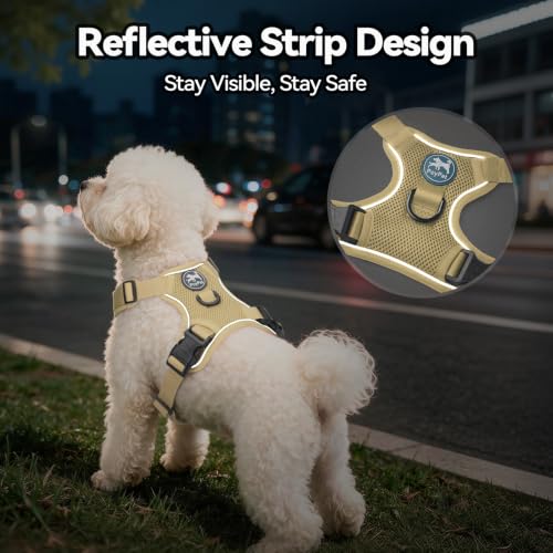 PoyPet Mesh Dog Harness, Reflective Breathable Puppy Vest for Small Dogs - color: Khaki, size: S