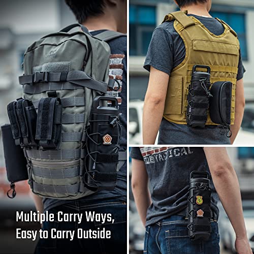 TACTICAL GEEK EXT11 Water Bottle Pouch, Portable Carrier, Drawstring Travel Holder, Adjustable Outdoor Sports Kettle Carrier Holster, Molle Water Bottle Holder (Black) - color: Black