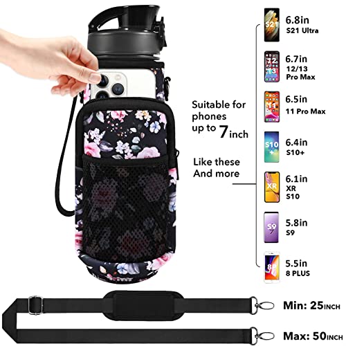 32 oz Water Bottles with Strap & Straw, Sport Motivational Water Bottles - color: Midnight Rose
