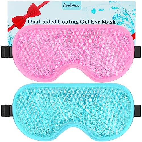 BeeVines Gel Eye Mask, Cooling Ice Masks for Puffy Eyes (2 Pack) - color: 001 Pink & Blue