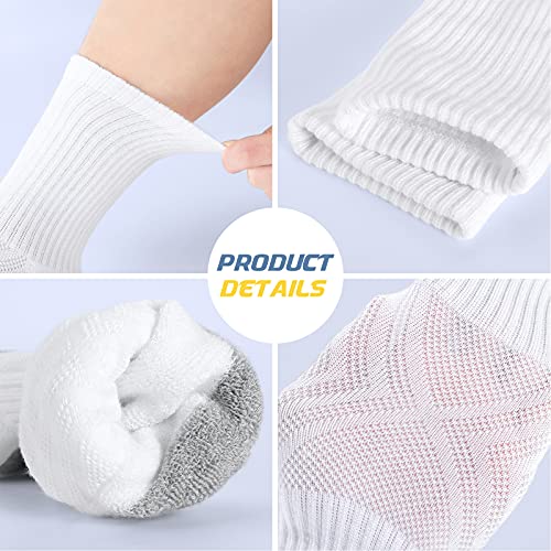 Felicigeely Athletic Crew Socks Cushioned Breathable for Men & Women 6 Pack - color: White, size: 9-12