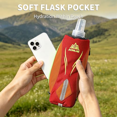 Geila Handheld Water Bottle for Running, 17 oz Grip Handheld Bottle with Hand Strap Hydration Pack, Sport Soft Flask - color: Orange+500ML Soft Flask