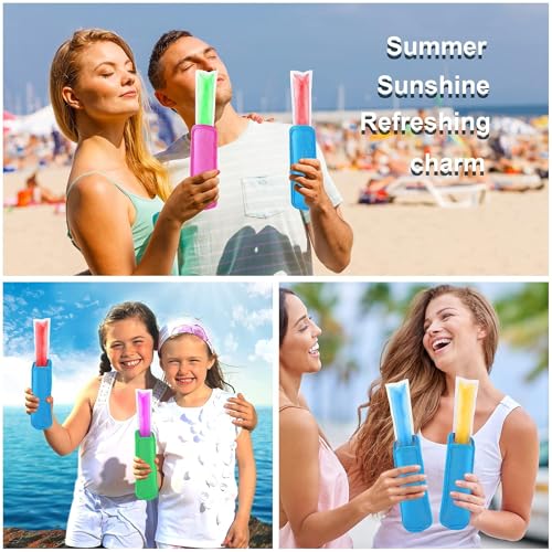 JANYUN 24 Pack Ice Pop Sleeves Popsicle Bags Antifreezing Ice Pop Holder - color: Blue