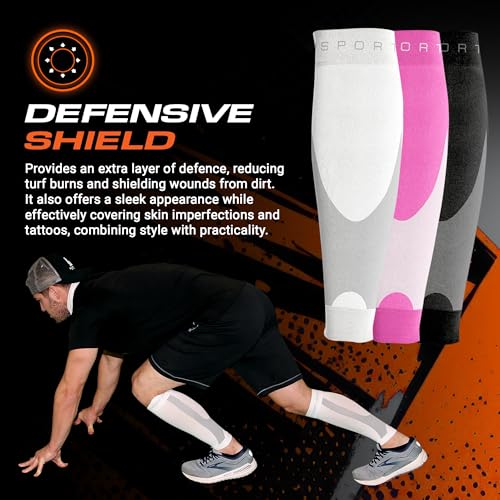 B-Driven Sports Graduated Calf Compression Sleeve - 20-30mmHg Medical Grade Sleeves for Men & Women - Pain Relief, Support for Nurses, Athletes - Reduces Swelling, Improves Circulation - White, Small