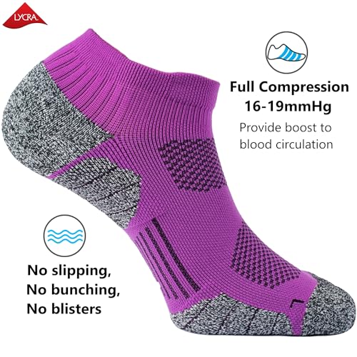 CWVLC Cushioned Athletic Ankle Compression Socks for Women Men 3/6 Pairs - color: 3-pairs Purple, size: Small