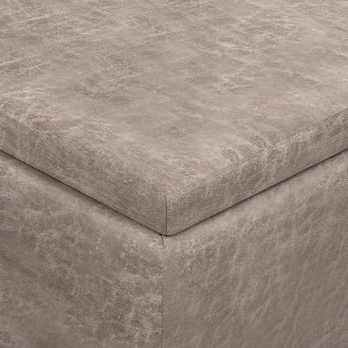 SIMPLIHOME Owen 34" Wide Vegan Leather Rectangle Tray Top Ottoman in Grey - color: Distressed Grey