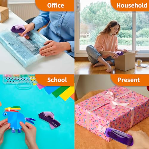 Eagle Automatic Tape Dispenser, Tape Gun, Single Handheld Design, Free 1 Roll of 0.5 Inch (12 mm) and 1 Roll of 0.75 Inch (19 mm) Tapes (Purple) - color: Purple