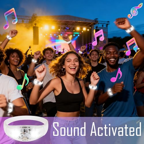 150 Pcs LED Glow Bracelets Sound Activated Light Up Bracelets for Adults Glow in the Dark Party Supplies Birthday Party Favors for Christmas, Halloween, Rave, New Year, Concert - color: White