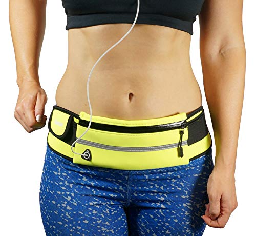 Dimok Running Belt Waist Pack - Water Resistant Runners Belt Fanny Pack for Hiking Fitness – Adjustable Running Pouch for Phones iPhone Android - color: Neon Green