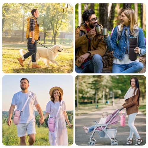 linmaya Water Bottle Carrier Bag,Water Bottle Holder with Straps Phone Pockets Fits Stanley IceFlow Owala 16/24/32/40oz Tumbler - color: Purple, size: 16-40 Oz wihtout Handle