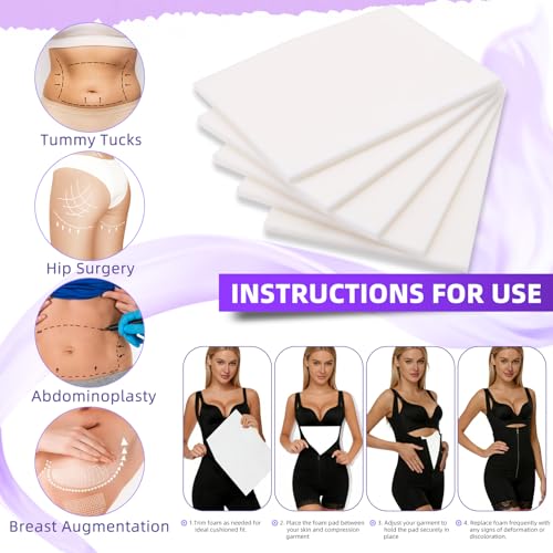 5 Pack Lipo Foam - Post Surgery Ab Board for Use with Post Liposuction Surgery Flattening Abdominal Compression Garments Liposuction Foam Pads for Recovery 8" X11