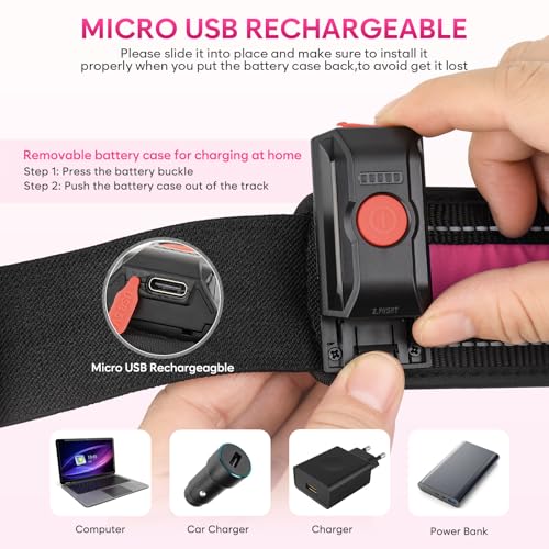 Illumifun LED Running Belt - USB Rechargeable Light Up Sash, High-Visibility Elastic Waistband Light for Running Cycling Hiking Camping Nighttime Activities - color: Pink