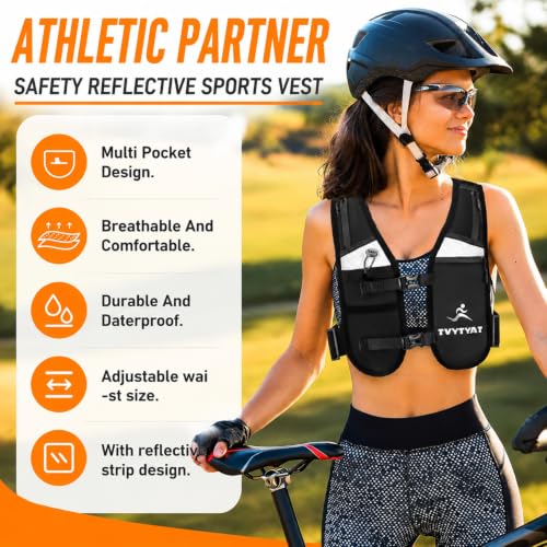 Jogging Vest for Men Women, Lightweight and Small Breathable Hydration Workout Vest with Multiple Pockets for Phones and Water Bottles （Reflective）