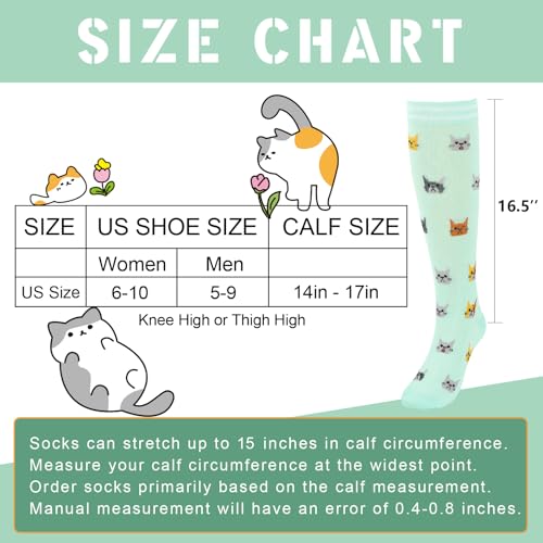Junely Compression Socks for Women Knee High Stockings Funny Cute - color: A06blue Cat