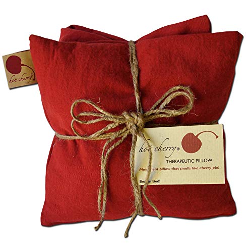 Triple Square Red Denim Cherry Pit-Stone Pillow, Microwavable Hot/Cold Compress, Sustainable Heating Pad, Moist Heat, Muscle Joint Pain Relief, Gift - color: Red Denim, Natural-dyed