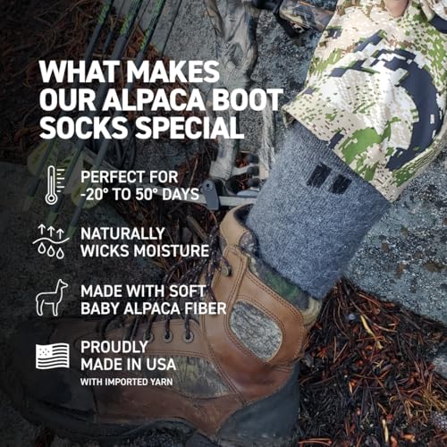 HOLLOW Alpaca Boot Socks for Men & Women, Moisture Wicking - color: Black, size: Large
