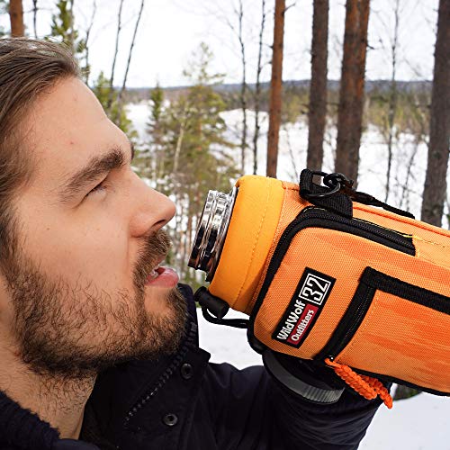 Insulated Water Bottle Holder With Strap, Carrier Bag for Walking, Hiking - color: Orange