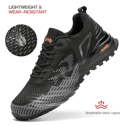 Kricely Men's Trail Running Shoes Non Slip Hiking Trekking Tennis Shoes - color: Black|grey, size: 10