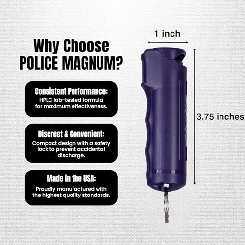 Police Magnum Keychain Pepper Spray Flip Top Safety 2 Pack 1/2oz - Maximum Heat Strength OC with Dye - Tactical Small Compact Case Holder - for Women & Men's Self Defense - Made in The USA - color: PURPLE