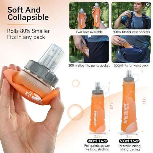 MARCHWAY Soft Flask Collapsible Water Bottle with Wide Mouth, 300ml/500ml - color: Orange, size: 500 ml/17 oz