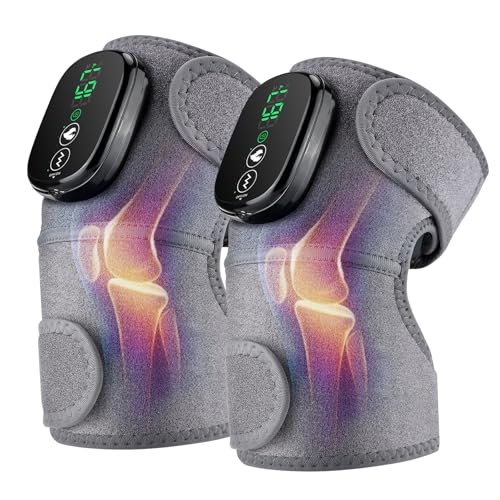 Cordless Knee Massager with Heat, 3-in-1 Heated Knee Massager for Knee Elbow Shoulder Wrap with 3 Vibration & Heating Modes (2 PACK) - style: Grey 2 Pack