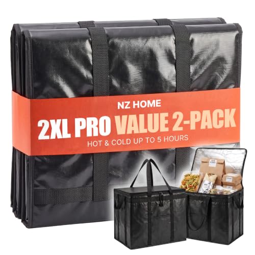 NZ home Insulated Food Delivery Bag, Grocery Cooler & Catering Tote - color: Black, size: 2XL (PRO)
