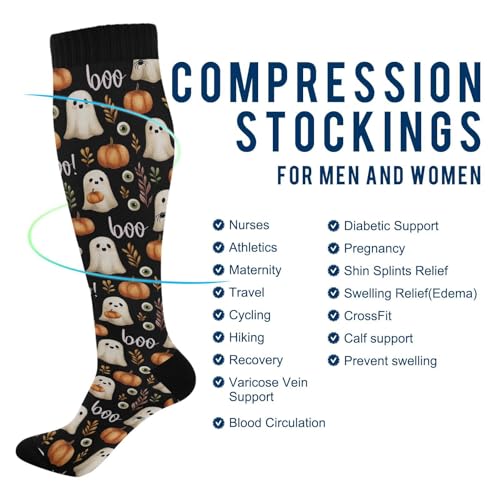 Wusikd Milk Cow Compression Socks for Women and Men Circulation Flowers Long Socks for Athletic Running 2 - color: Halloween Ghosts