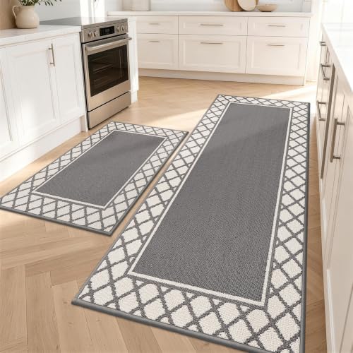 COSY HOMEER Washable Kitchen Rugs Sets of 2 Non-Slip Kitchen Mats,Grey - color: Grey, size: 24"x35" + 24"x60"