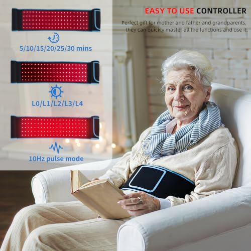 feangli Red Light Therapy Belt with 3-in-1 Chips LED 850nm 660nm(Corded) - size: L