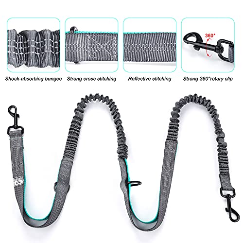 SHINE HAI Retractable Hands Free Dog Leash with Dual Bungees for 2 Dogs, Adjustable Waist Belt Fanny Pack, Reflective Stitching Leash for Running Walking Hiking Jogging Biking Black - color: Blue/Black