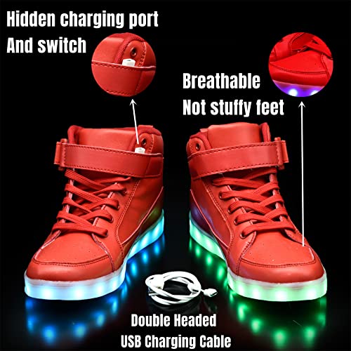 IGxx LED Light Up Shoes for Men Women Sparkly Sneakers High Top - color: Red, size: 10 Women/9.5 Men