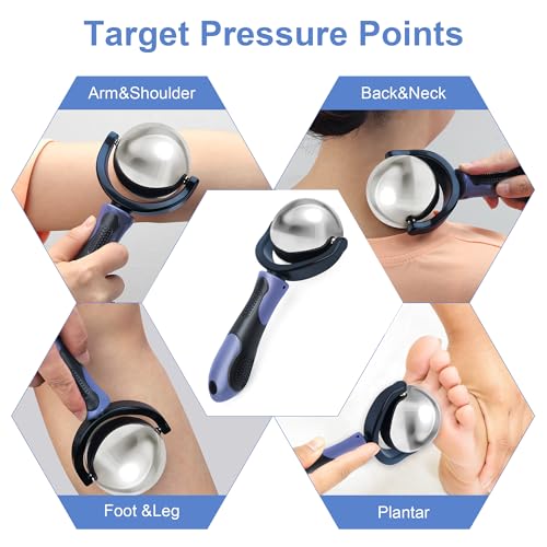 Cold Massage Roller Ball with Handle-Back Muscle Metal Ice Roller Ball Tool - color: Blue