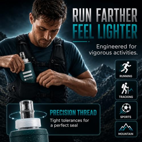 FITLY Soft Flask Running Water Bottle - Collapsible Hydration Flask - color: Petrol Blue, size: 5 Ounces
