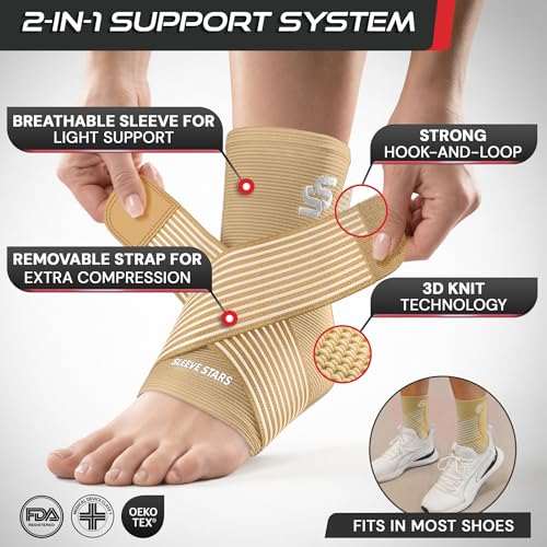 Sleeve Stars Ankle Brace Men & Women Support (Single/S:9"-10"/Beige) - color: Beige, size: Small