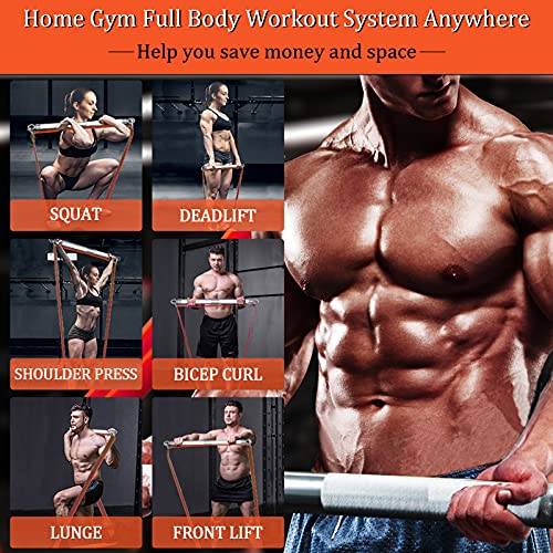 DASKING Resistance Band Bar Set for Home Gym, 500LB Total Resistance with Longer Bar & 4 Stackable Bands, Detachable for Full Body Workouts, Door Anchor, Exercise Guide - style: 98CM/38.5" Length