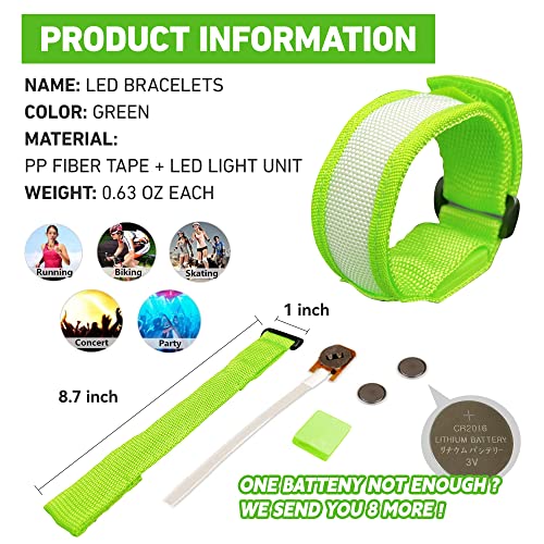 FANL 8/12/24 Pack LED Glow Bracelets, 8 Colors, Light Up Party Favors - color: 8 Pack – Green