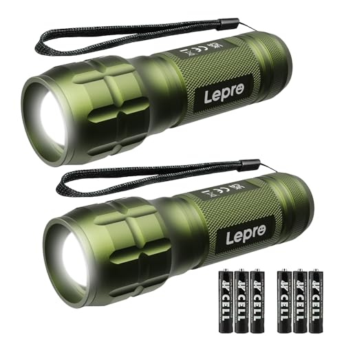 Lepro LED White Light Flashlight, High Lumens Waterproof Adjustable Focus - color: Green