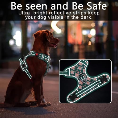 HEELE Dog Harness, No Pull, No Choke Vest, Easy On & Off, Flower Grass, S - color: Flower Grass Green, size: S (Pack of 1)