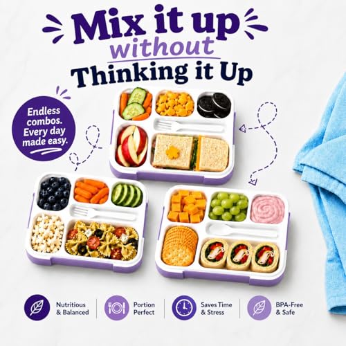 kinsho Bento Lunch Box, Ice Pack Insulated Bag for Kids Girls Teens, Purple - color: Purple