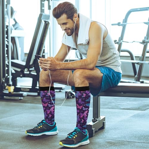 Wusikd Milk Cow Compression Socks for Women and Men Circulation Flowers Long Socks for Athletic Running 2 - color: Butterflies