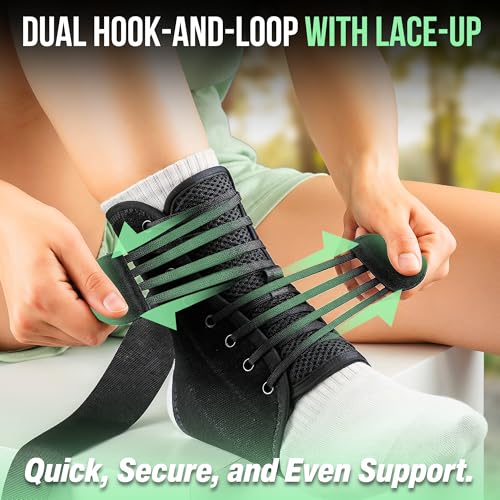 Reinforced Lace Up Ankle Brace with Side Stabilizers for Sprained Foot Wrap - size: Large