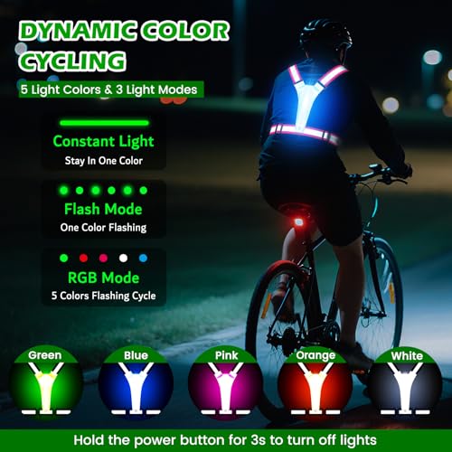LED Reflective Running Vest, Light UP Reflective Vest, Safety Light Gear for Night Walking Cycling for Women Men Kid - color: Pink