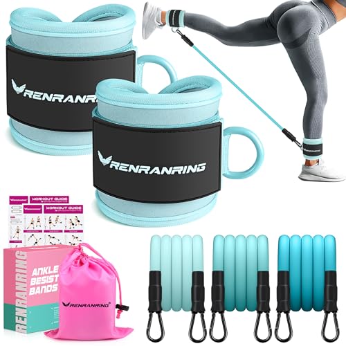 Ankle Resistance Bands w/Cuffs, Ankle Weights Women Booty Workout Equipment - color: Blue
