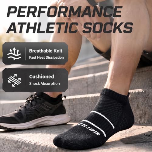 Running Socks Men Size 10-13 Ankle Height with Heel Tab for Athletic - color: 6 Black, size: Large