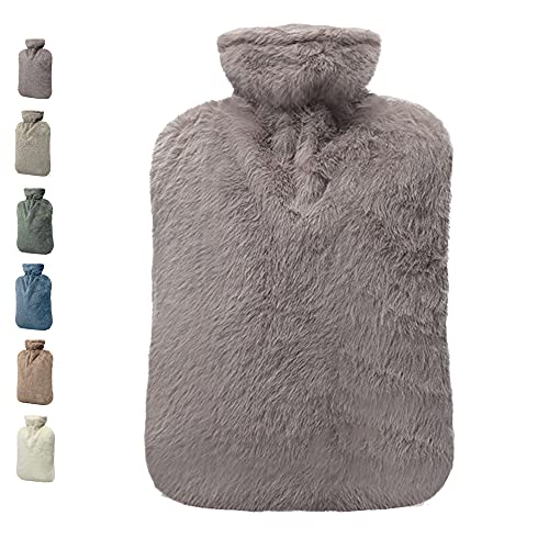 BICAREE Hot Water Bottle with Cover, 2L PVC Hot Water Bag for Neck, Shoulder Pain and Hand Feet Warmer, Menstrual Cramps, Hot Compress and Cold Therapy(Grey) - style: Grey