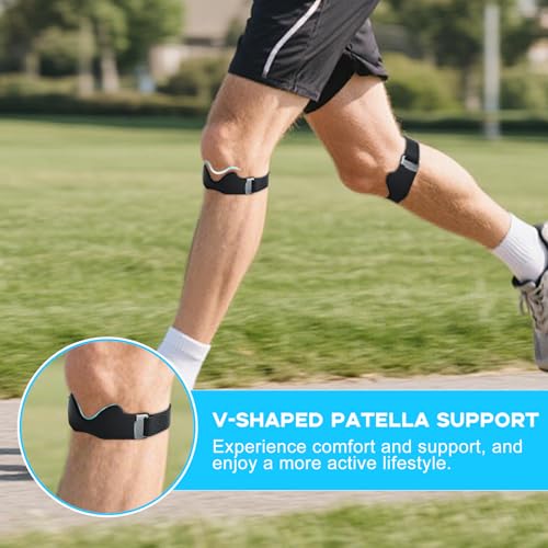 Patellar Tendon Support Strap - 1 Pack Adjustable Non-Slip Patella Band Stabilizer Silicone Knee Brace for Hiking, Running, Jumpers Knee, Basketball, Squats (Black)
