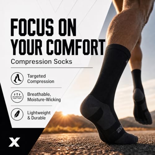 2XU unisex-adult Vectr Full Length Sock - color: Black/Titanium, size: 7