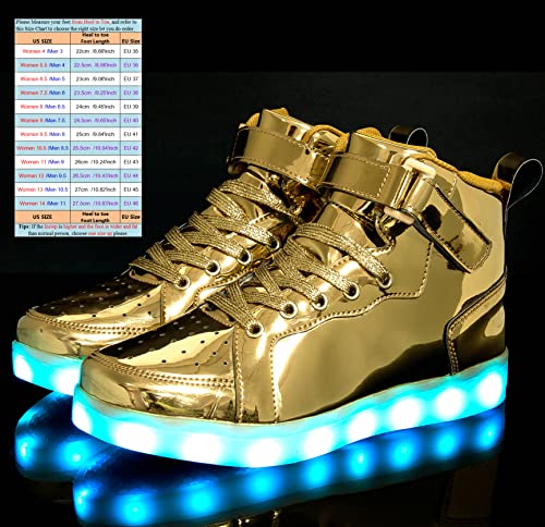 Hot Dingding Light Up Sneakers High Top LED Flashing Shoes, USB Rechargeable Glowing Luminous Shoes for Men Women Teens Halloween Party - color: Gold, size: 12 Women/9.5 Men